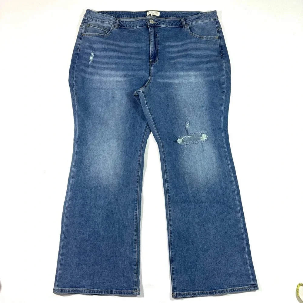 Eloquii Naomi Flare Jeans Size 26 Ripped Knee